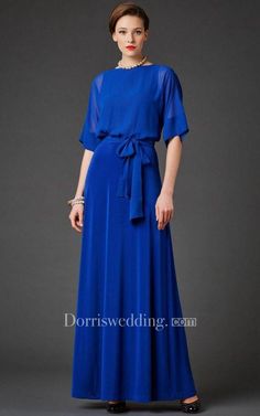 Bateau Bell Half Sleeve A-line Pleated Chiffon Long Dress With Sash Elegant A-line Chiffon Dress, Blue A-line Chiffon Evening Dress, Flowy Chiffon Dress With Tie Waist, Elegant Georgette Bridesmaid Dresses, Formal A-line Maxi Dress With Tie Waist, Cocktail A-line Chiffon Maxi Dress, Elegant A-line Maxi Dress With Tie Waist, Chiffon Tie Waist Maxi Dress, Elegant Flowy Belted Dresses