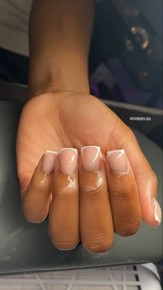 Short Clear Acrylic Nails With Design, Short French Nails Black Women, Brown Short French Tip Nails, French Tip On Short Nails, Micro French Tip Nails, Natural French Tip Nails, Micro French Manicure, Micro French Nails, Short French Tips