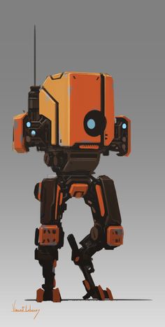 Construction Robot Concept Art, Simple Mech Design, Cool Robots Design, Mechs Concept Art, Droid Concept Art, Robots Concept Art, Orange Doodle, Scifi Robot, Sci Fi Robot