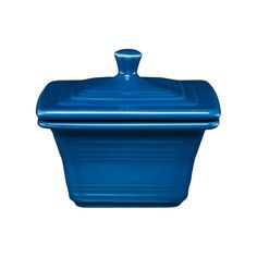 a blue casserole dish on a white background