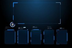 a dark blue background with various electronic devices