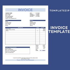 an invoice form with the words invoice template on it and a blue background