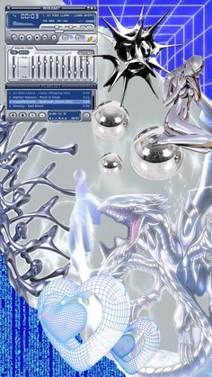 an image of a computer screen with various objects in it and the background is blue