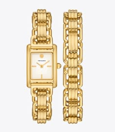 Mini Eleanor Watch, Gold-Tone Stainless Steel: Women's Designer Strap Watches | Tory Burch Tory Burch Watch, Womens Designer Watches, Mini Bracelet, Gold Watches, Luxe Jewelry, Jewelry Accessories Ideas, Watch Bracelet, Expensive Jewelry, Jewelry Essentials