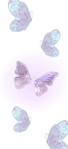 three butterflies flying in the air on a white background with blue and pink colors,