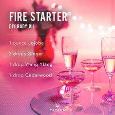 Valentine’s Day is right around the corner! Show your loved one just how much you care with a massage using this DIY Fire-Starter Body Oil.   #valentinesday #bodyoil #massage #massageoil #diy Massage Oils Recipe, Diy Body Wash, Massage Oil Blends, Essential Oil Combinations, Organic Perfume, Essential Oils Collection, List Of Essential Oils