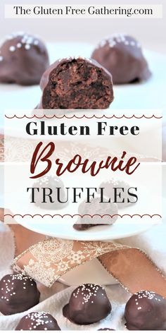 gluten free brownie truffles on a plate with the title in the middle