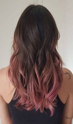 Dark Hair With Ombre Balayage, Brown Rose Gold Hair Balayage, Asian Hair Ideas Color, Brown And Rose Gold Hair Ombre, Auburn Ombre Balayage, Black Hair With Highlights Colorful, Brown To Pink Balayage Rose Gold, Pink Ombre Brown Hair, Rose Gold Hair On Brown Hair