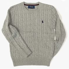 Long Sleeve Cable Knit Sweater For Boys Classic Polo Ralph Lauren Pony Logo Stitched On Front Of Shirt Ribbed Crewneck Collar Long Sleeve Machine Washable. Imported Polo Ralph Sweater, Boy Wishlist, Old Money Clothes, Wardrobe Men, Cotton Cable Knit Sweater, Ralph Lauren Knit, Polo Knit, Costume Noir, Luxury Clothes Men