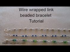 the wire wrapped link beaded bracelet is shown in three different colors and sizes, along with