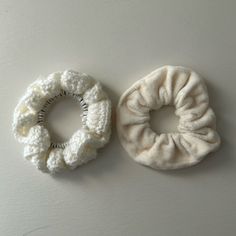 In Perfect Condition The Crochet One Is Handmade! Perfect Size For Any Type Of Hair! Scrunchie Crochet, White Scrunchie, Velvet Cream, Cream White Color, Aesthetic Crochet, Wooden Cheese Board, Cell Phone Holster, Handcrafted Accessories, White Velvet