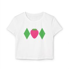 S M L XL Width, in 15.25 16.25 17.25 18.00 Length, in 20.75 21.25 21.75 22.00 Size tolerance, in 1.00 1.00 1.00 1.00  A strawberry shortcake baby tee perfect as a costume or cute addition to any wardrobe. I have different variations on my store of this design, this one is the most accurate to one of strawberry shortcake shirts, and it is the crop top version.This tee gives off a playful and fun vibe, perfect for casual wear or themed events. Ideal for women looking for a unique and charming top. Relevant for Halloween, costume parties, or everyday wear.\n\nProduct features\n- 100% organic cotton\n- Direct-to-Film (DTF) print\n- Slim fit for a flattering look\n- Medium fabric (5.9 oz/yd² (200 g/mn- Tear-away label\n\nCare instructions\n- Machine wash: cold (max 30C or 90F), gentle cycle\n- Sweet White Tops With Strawberry Print, Fitted Strawberry Print T-shirt For Summer, Fitted Summer T-shirt With Strawberry Print, Sweet Short Sleeve Tops With Fruit Print, Playful White Tops With Strawberry Print, Sweet Strawberry Print Short Sleeve T-shirt, Cute Green Top With Fruit Print, Baby Strawberry Shortcake, Strawberry Shortcake Baby