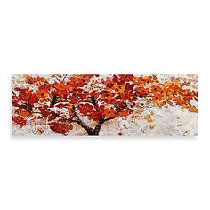 an orange tree with red leaves on it's branches is shown against a white background