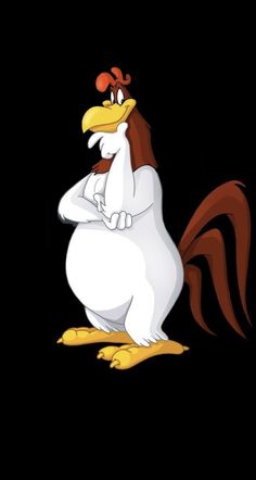 a cartoon chicken with an angry look on it's face and arms, standing in front of a black background