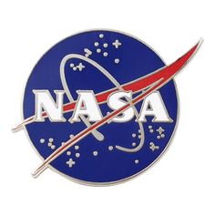 the nasa logo is shown in red, white and blue