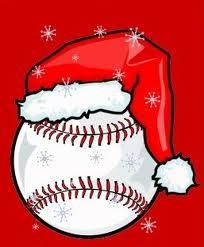 a baseball wearing a santa hat with snow flakes on the top and bottom half