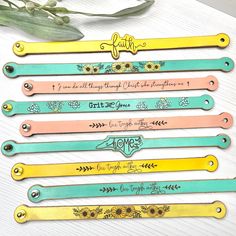 six personalized bookmarks with flowers on them and the words faith written in gold