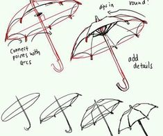 four different umbrellas are shown in this drawing