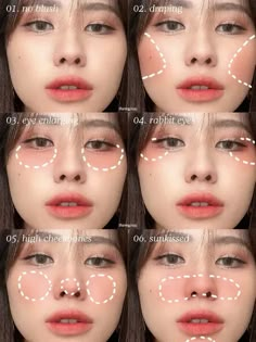 Douyin Makeup Blush Tutorial, Basic Korean Makeup Tutorial, Douyin Makeup Template, Douyin Under Eye Blush, Douyin Makeup Beginner, Douyin Step By Step, Blush On Eyes, Doll Blush Makeup, Douyin Makeup Before And After