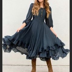 New Joyfolie Raelynne Dress In Navy Size 7. Never Worn. Please Don’t Bother Sending Me A Low Ball Offer. Blue Dress For Fall Dress-up, Trendy Shein Outfits, Moms Outfit, Joyfolie Dress, Baddie Summer Outfits, Summer Camping Outfits, Outfits Baddie, Teen Girl Dresses, Kids Fashion Dress