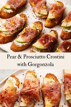 pear and prosciutto crostini with gorgonzola