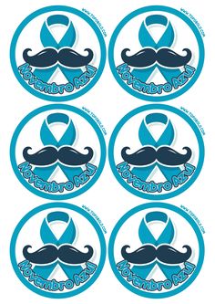 four stickers with mustaches and the words, blue ribbon for men's awareness