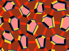 an abstract pattern with red, yellow and blue shapes