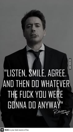 a man in a suit and tie with a quote on it