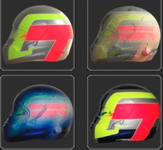 four different types of helmets are shown in the image, including one with a helmet on it