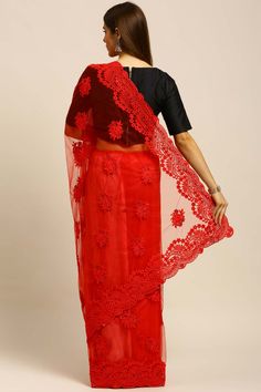 Product Features: Saree Color: Red Blouse Color: Red Saree Fabric: Net Blouse Fabric: Net Work: Embroidered thread with hand work Saree Length: 5.5 Meter Blouse Length: 0.80 Meter Style: Designer Occasion: Partywear Disclaimer: There will be slight difference in digital to actual image Red Embroidered Saree In Chinon, Net Red Saree, Red Embroidered Saree, Red Embroidered Pre-draped Saree For Puja, Red Self-design Embroidered Saree Fabric, Net Blouses, Readymade Saree, Drape Saree, Red Saree