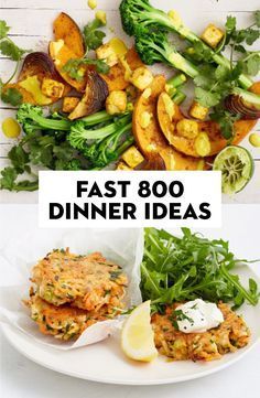 two plates with food on them and the words fast 80 dinner ideas