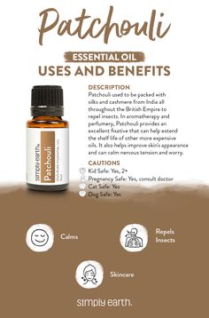 Simply Earth Essential Oils Recipes, Patchouli Essential Oil Benefits, Vanilla Woods, Natural Pain Relievers, Vetiver Essential Oil, Oil Remedies, Sandalwood Essential Oil