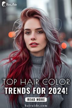 Embrace the future of hair fashion with 2024's trendiest shades and color techniques. Raspberry Sundae Hair Color, Hair Diy Color Ideas, One Stripe Of Color In Hair, Hair Colors That Go With Brown Hair, Hair Color For Red Hair, Fashion Color Money Piece, Red Hair Eyeshadow, Fire Ombre Hair Curly, Red And Fuschia Hair