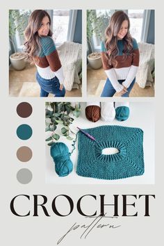 the crochet pattern is shown in three different colors