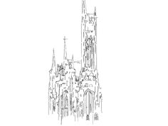 a black and white drawing of a cathedral