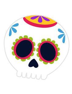 a paper plate with a colorful skull on it's face and flowers in its eyes