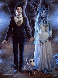 a couple dressed up as corpse bride and groom