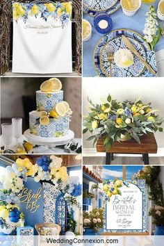 blue and yellow wedding theme with lemons