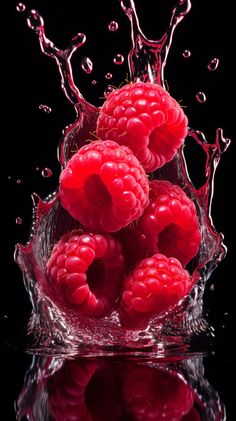 raspberries are splashing into the water