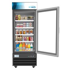 an open refrigerator with drinks and juices on the door is shown against a white background