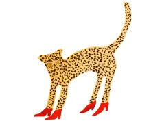 a drawing of a cheetah with red boots on it's feet and legs