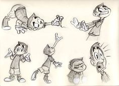 some cartoon characters are doing different things in the same drawing style as they appear to be making silly faces