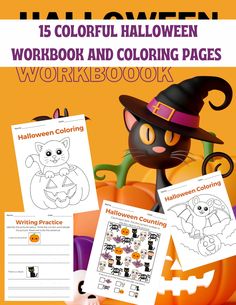 halloween worksheets and coloring pages for kids to color with the word workbook