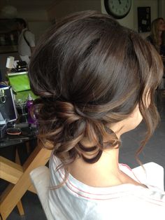 I want this because I want my hair down and curly and I love how this is a bit curly not too much though. And it's an up-do because if I have my hair down I would like the bridesmaids hair up Braids Wedding, Beautiful Wedding Hair, Wedding Hairstyles Bridesmaid, Prom Hair Updo, Wedding Updos, Wedding Hairstyles Bride, Curly Updo, Bridal Hair Updo