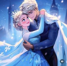 an image of a frozen couple hugging in the snow