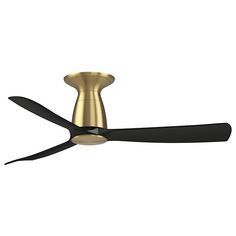 a gold ceiling fan with black blades