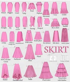 the different types of skirts are shown in pink