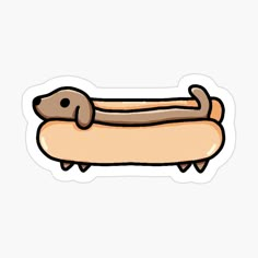 a cartoon sausage sticker with a dog on it's back and long legs