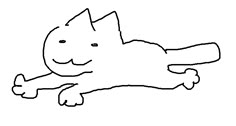 a black and white drawing of a cat laying on it's back with its paws out