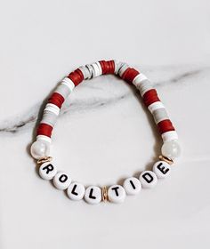 ❤️🤍Show off your bama pride with our Roll Tide bracelet 🤩 ❤️🤍Our Roll Tide bracelet makes the PERFECT gift for an Alabama fan, graduate, alum, student, favorite professor, etc! Alabama Bracelet Roll Tide, Alabama Clay Bead Bracelet, Customizable Adjustable Red Wristband, Red Customizable Adjustable Wristband, Alabama Bracelet, Football Jewelry, Football Bracelet, Ray Ray, Creek House